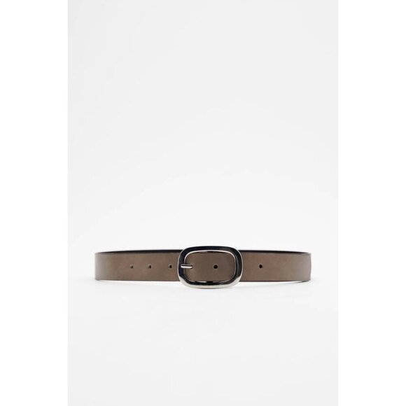 NWOT Zara taupe brown leather belt with silver hardware, 38.25" long - Picture 7 of 16